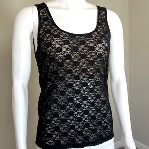 Sheer Black Floral Lace Tank w/Scoop Back